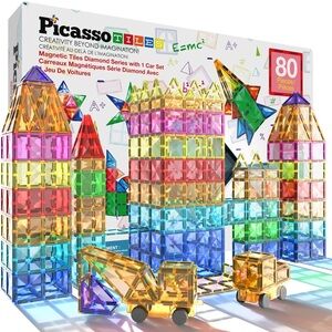 PicassoTiles 80 Pcs Magnetic Building Tiles Construction Set